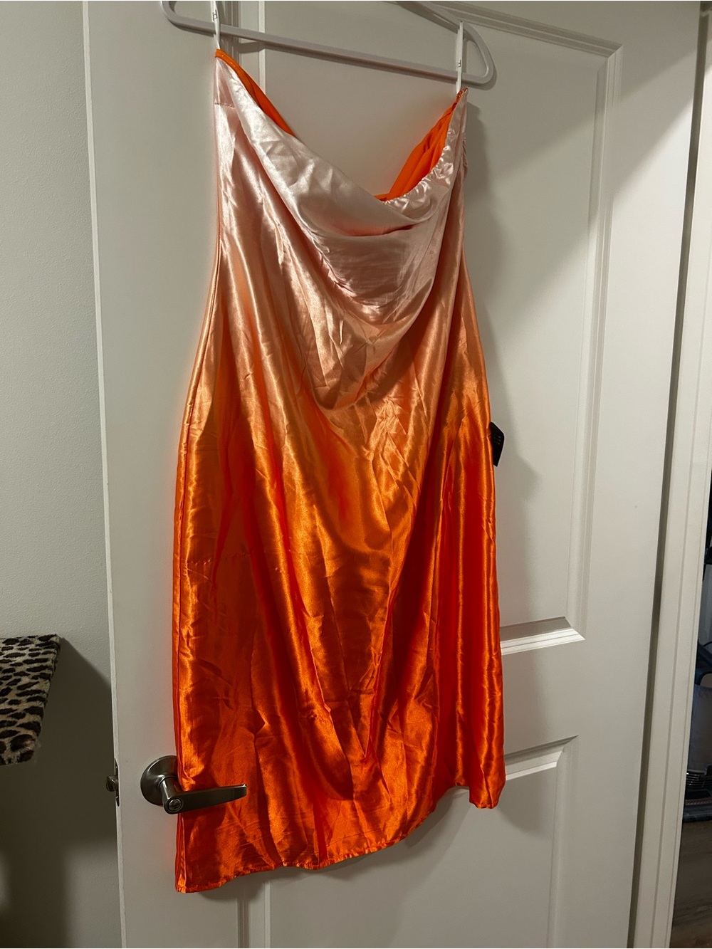Lulu’s Orange Satin Cowl Neck Slip Dress